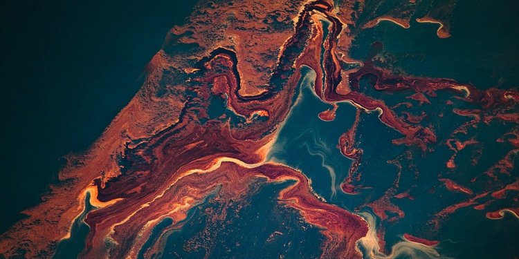 Aerial view of oil leaked into