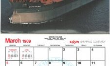 In an ironic twist of fate, the Exxon Shipping organization's security calendar showcased the tanker Exxon Valdez in March 1989, similar month the ship ran aground. Image: from number of Gary Shigenaka. Calendar showing March 1989 and picture of Exxon Valdez ship.